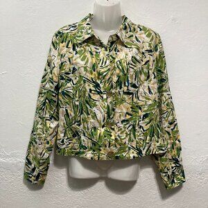 Dana Buchman Linen Skirt 6/Jacket 4 Set 2 Piece Floral Tropical Embroidery Green